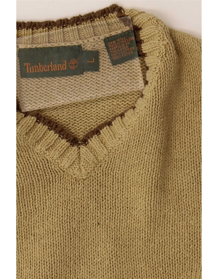 Ανδρικό πουλόβερ Timberland με V λαιμόκοψη, πράσινο βαμβακερό