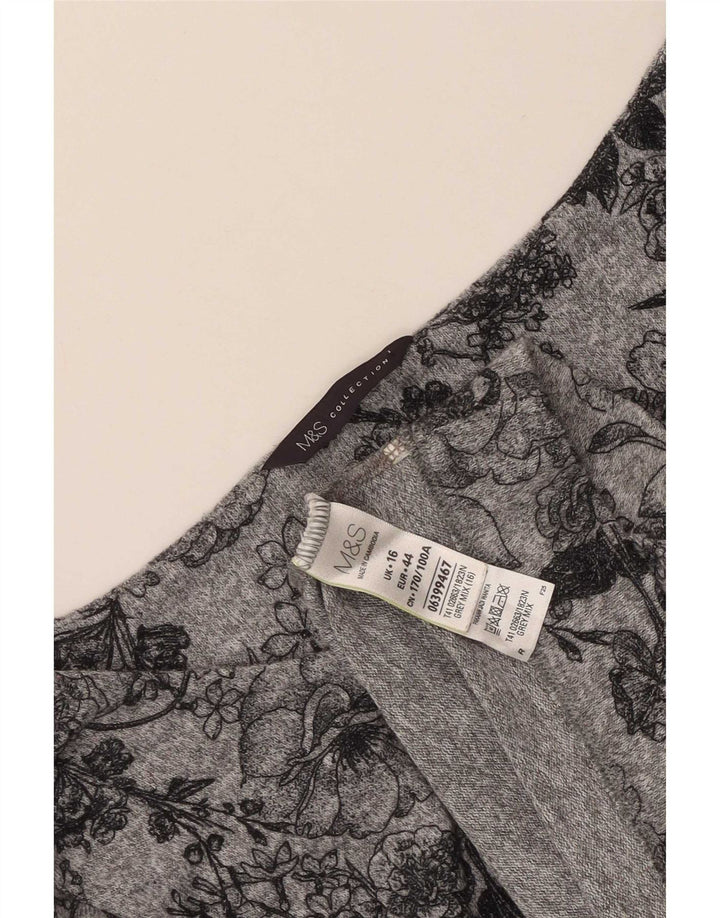 Marks & Spencer Γυναικείο τοπ 3/4 μανίκι UK 16 μεγάλο γκρι λουλουδάτο πολυεστέρας