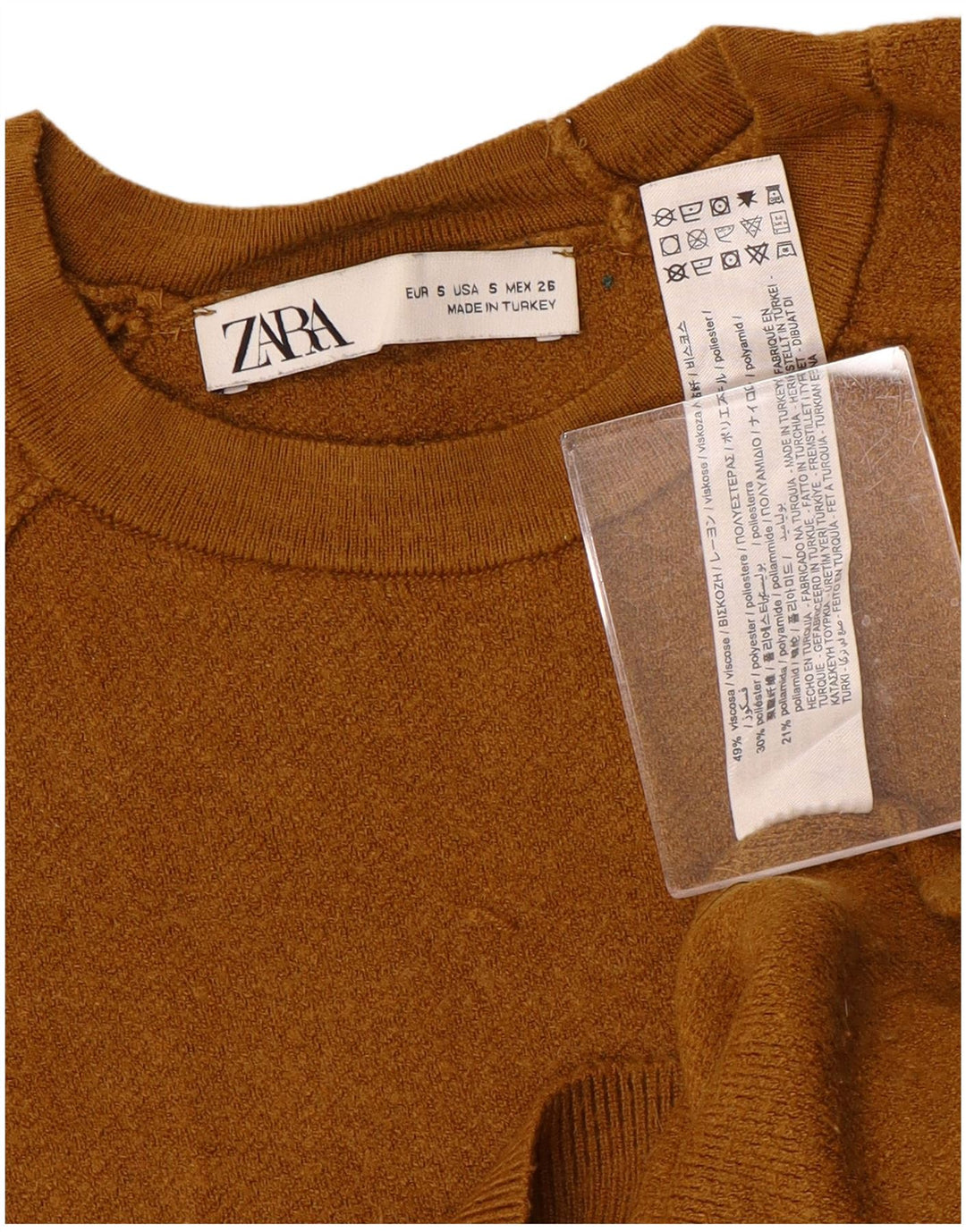 Γυναικείο πουλόβερ ZARA Crop Oversized Crew Neck Jumper UK 10 Small Brown