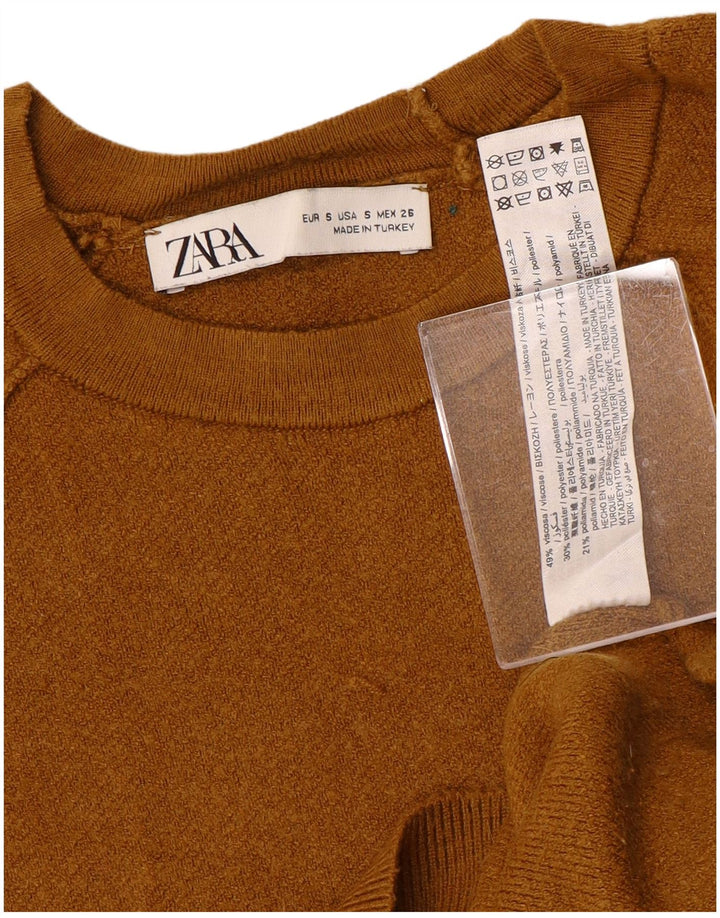 Γυναικείο πουλόβερ ZARA Crop Oversized Crew Neck Jumper UK 10 Small Brown