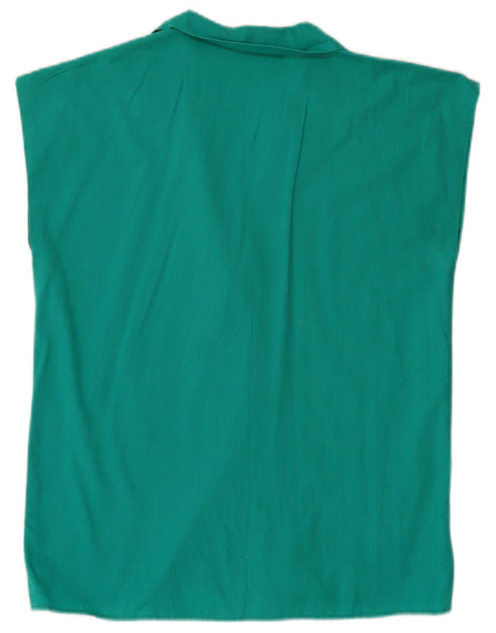 VINTAGE Γυναικείο Αμάνικο Πουκάμισο Μπλούζα UK 12 Medium Turquoise