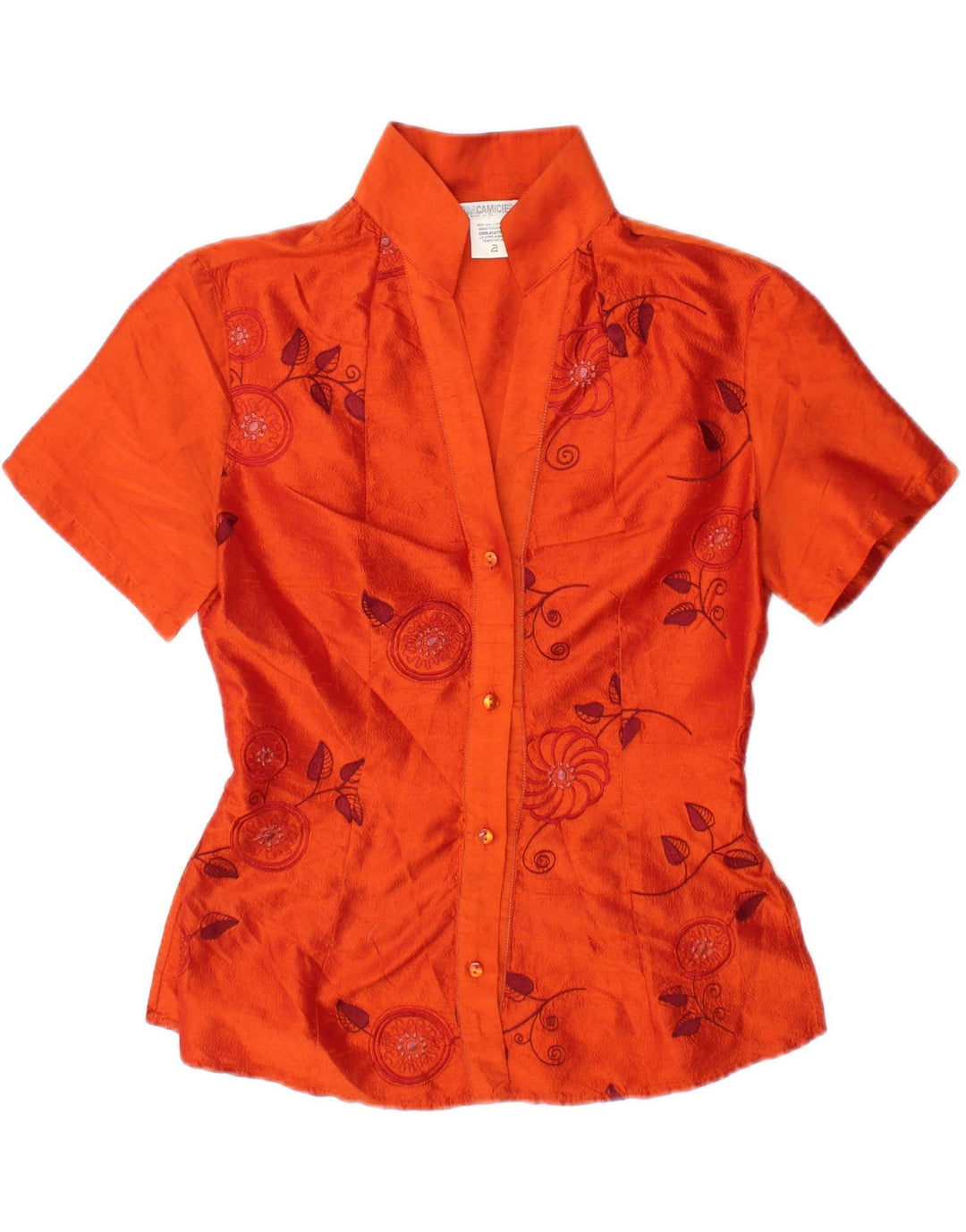 NARACAMICEE Womens Short Sleeve Shirt Blouse UK 12 Medium Orange Silk Vintage Naracamicee and Second-Hand Naracamicee from Messina Hembry 