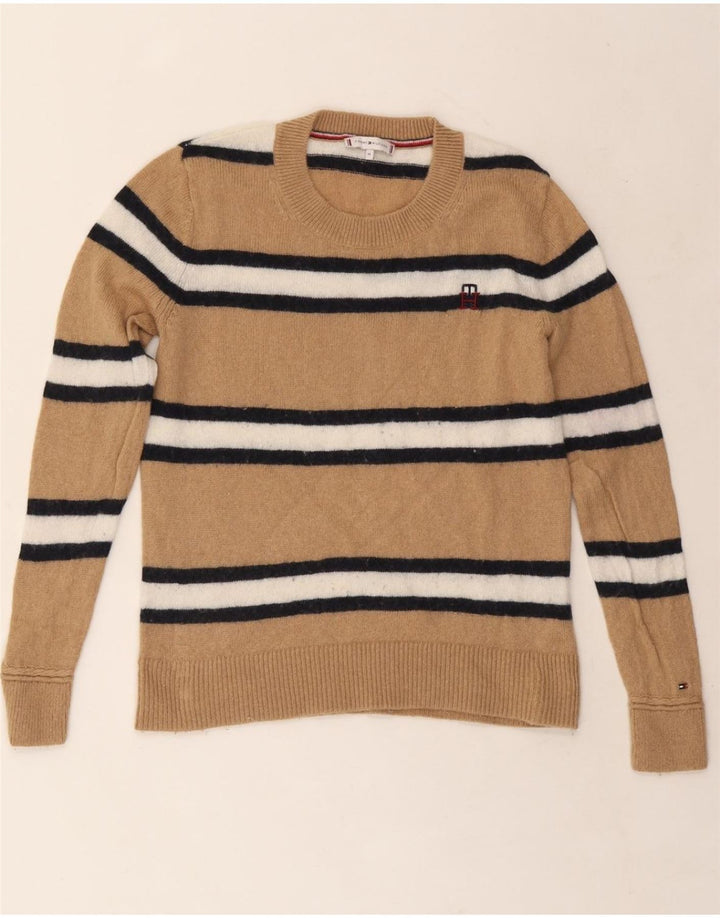 TOMMY HILFIGER Γυναικείο πουλόβερ με λαιμόκοψη UK 12 μεσαίου μπεζ ριγέ