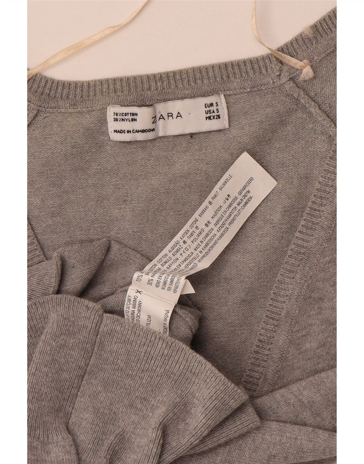 Zara Γυναικεία Ζακέτα UK 10 Small Grey Cotton