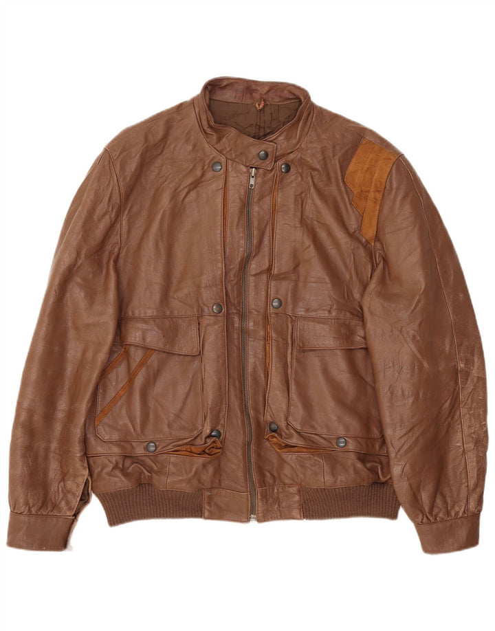 VINTAGE Γυναικείο Δερμάτινο Μπουφάν IT 48 XL Καφέ Δερμάτινο