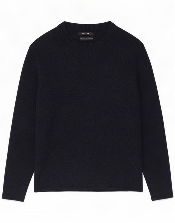 Replay Womens Crew Neck Jumper Sweater UK 14 Large Navy Blue Flecked