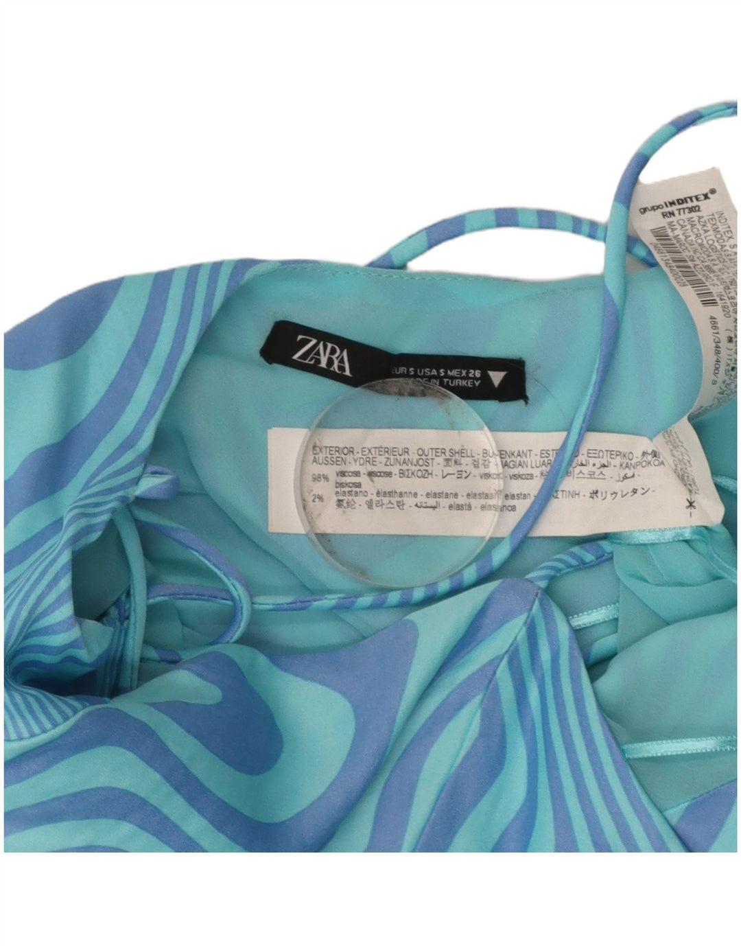 ZARA Womens Abstract Pattern Slip Dress UK 8 Small Blue Viscose