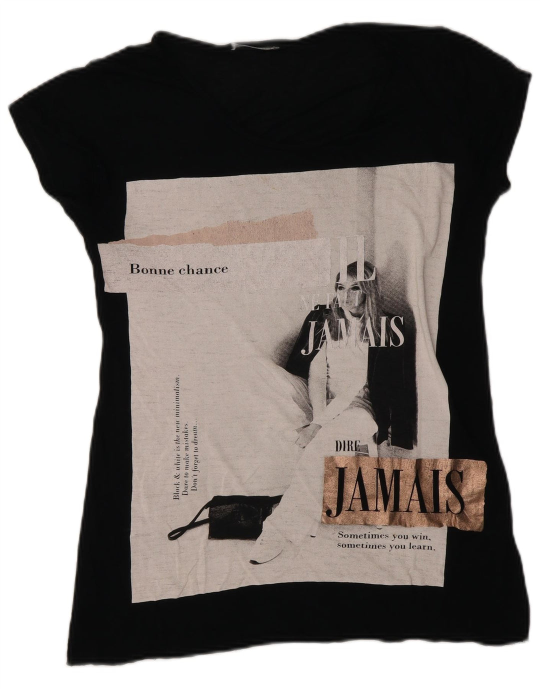 Zara Γυναικείο γραφικό T-Shirt Top UK 10 Small Black