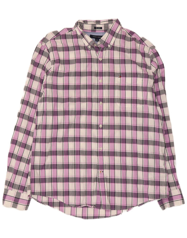 Tommy Hilfiger Mens Shirt Large Purple Check Cotton 80s