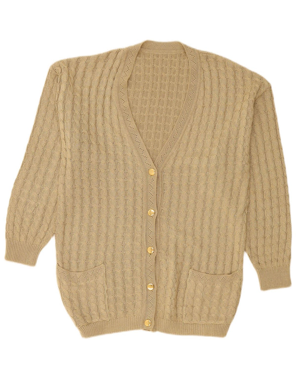 Vintage Γυναικεία Ζακέτα πουλόβερ UK 14 Medium Khaki Βαμβάκι
