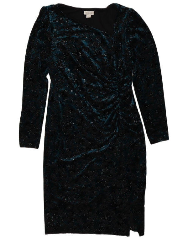 Monsoon Γυναικείο μακρυμάνικο Bodycon Φόρεμα UK 14 Large Navy Blue Animal Print