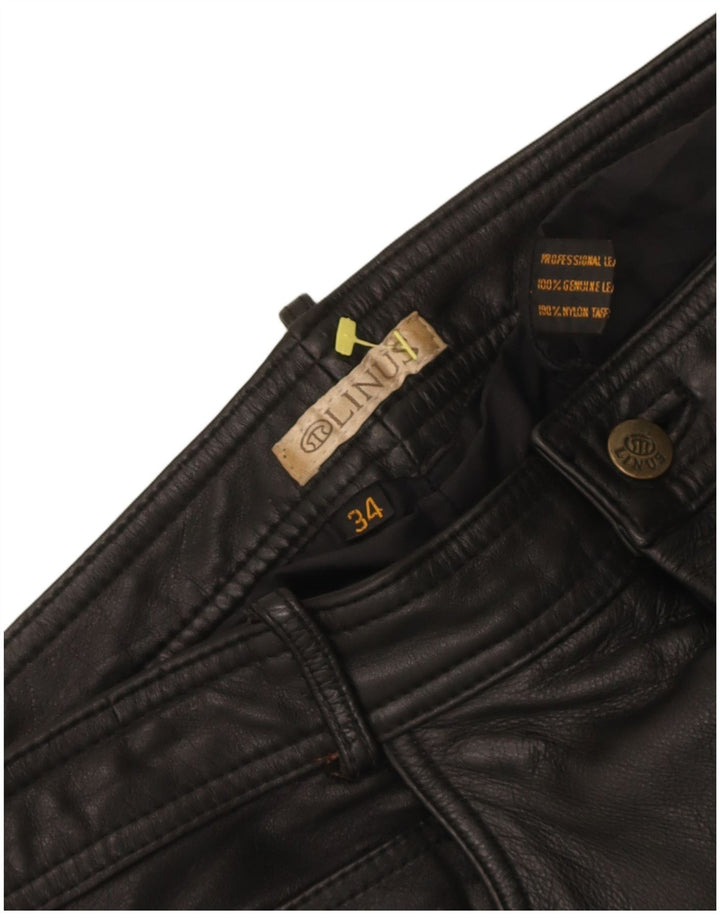 Ανδρικό δερμάτινο παντελόνι Linus Slim W34 L34 Μαύρο