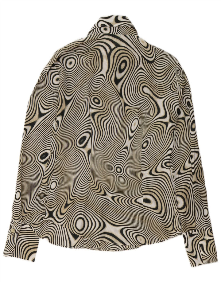 BENETTON Γυναικείο πουκάμισο Abstract Pattern Μπλούζα UK 14 Medium Μαύρο