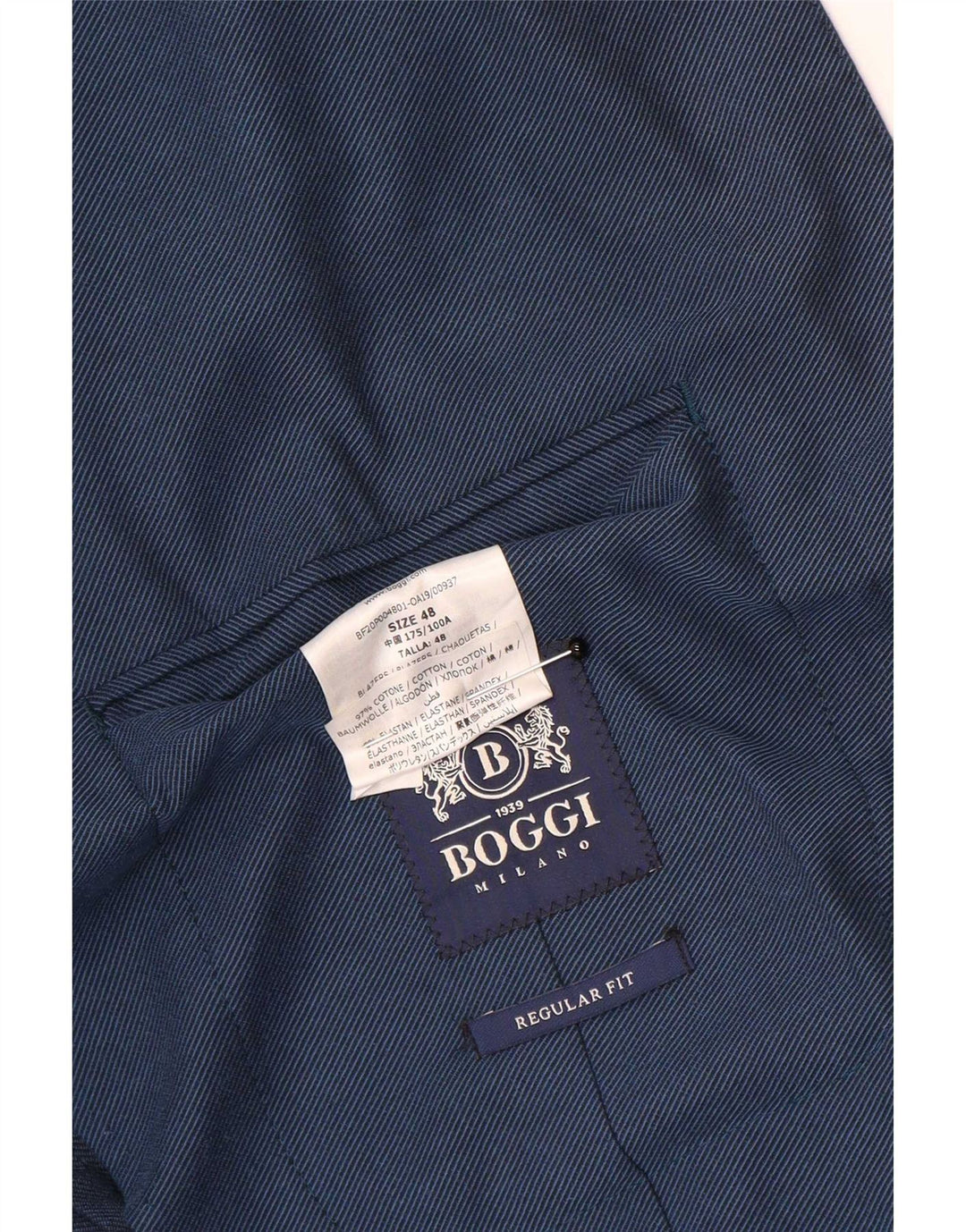 Boggi Mens 2 Button Regular Fit Blazer Jacket IT 48 Medium Blue Cotton