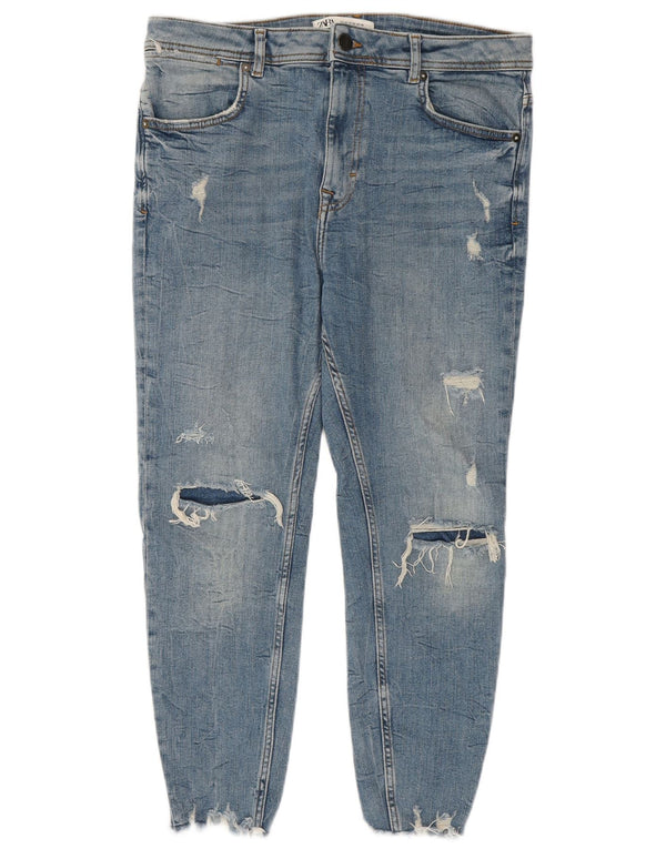 Zara Ανδρικά Skinny Distressed Cropped Jeans EU 42 Large W32 L24 Blue Cotton