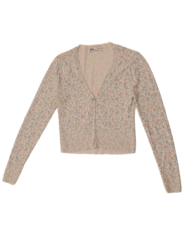 Zara Γυναικείο Bolero Jumper UK 8 Small Off White Floral Polyamide