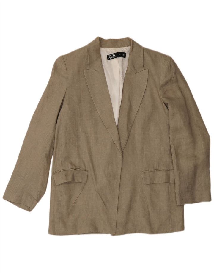 Zara Γυναικείο Open Blazer Jacket UK 16 Large Beige Λινό