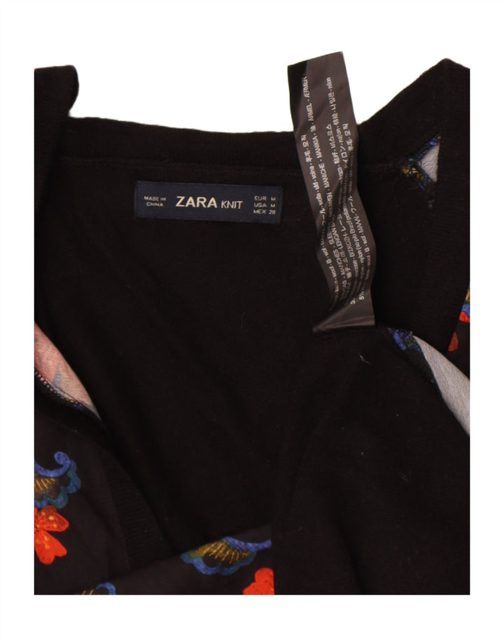 Zara Γυναικείο τοπ μακρυμάνικο UK 14 Μεσαίο μαύρο φλοράλ μαλλί