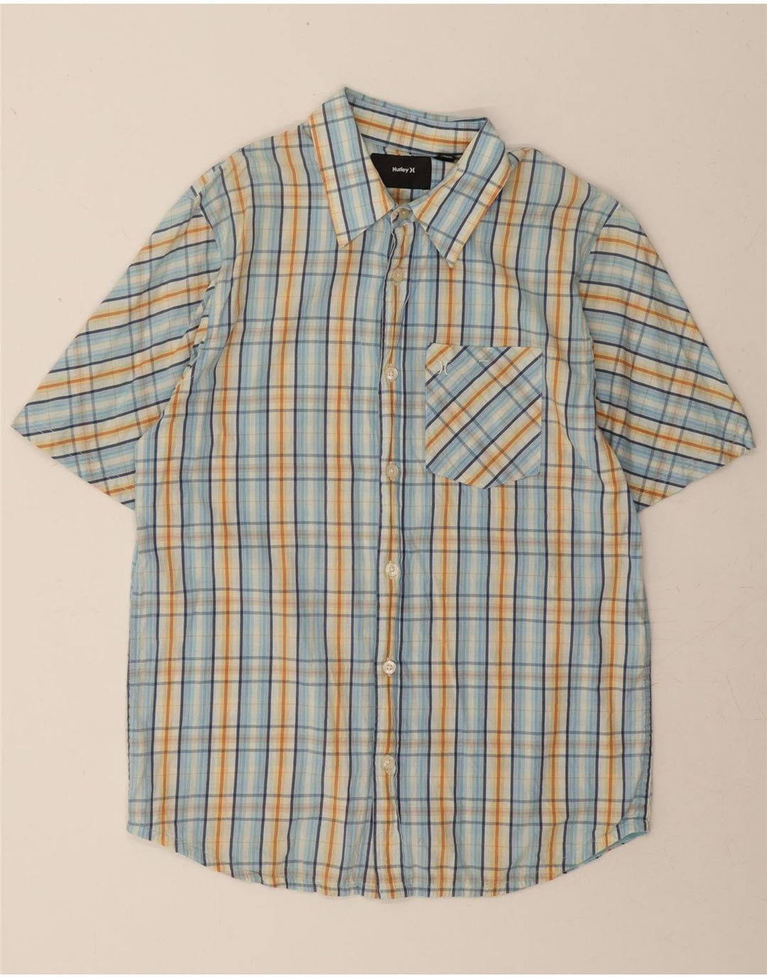 HURLEY Mens Short Sleeve Shirt Medium Blue Check Cotton Vintage Hurley and Second-Hand Hurley from Messina Hembry 