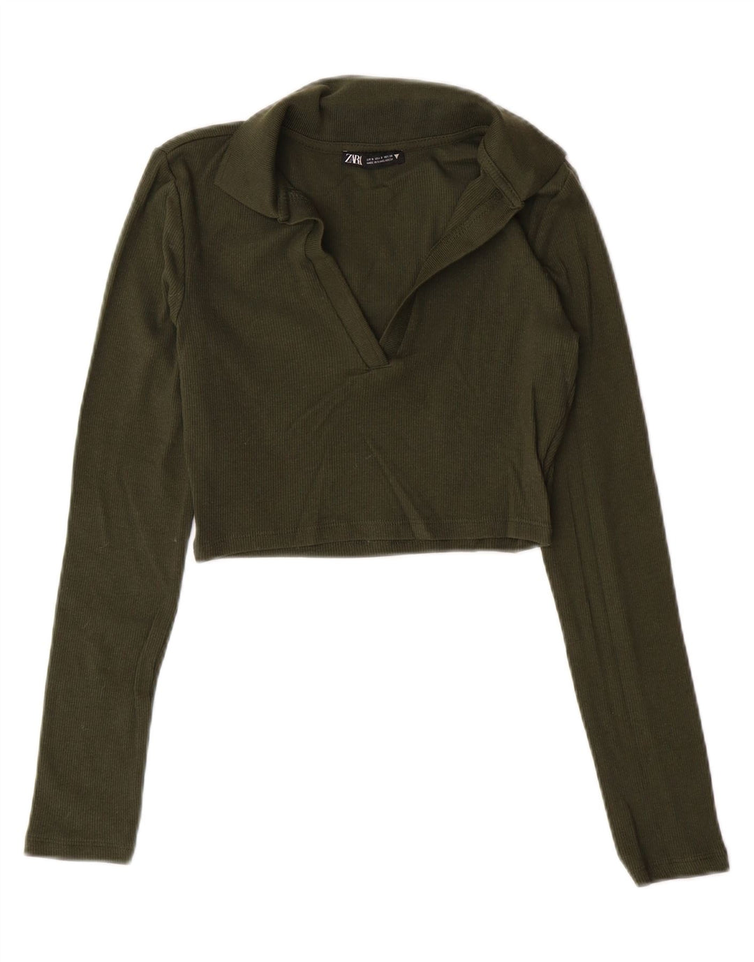ZARA Womens Crop Long Sleeve Blouse Top UK 8 Small Khaki Vintage Zara and Second-Hand Zara from Messina Hembry 