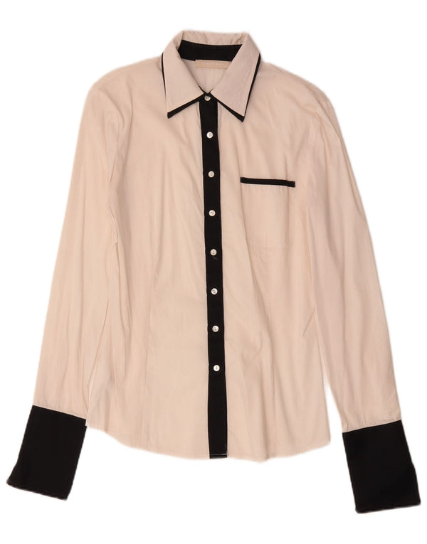 Stefanel Γυναικείο πουκάμισο UK 10 Small Off White Colourblock Βαμβακερό