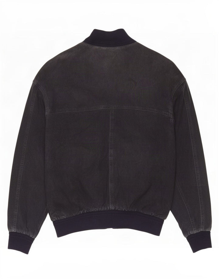 Max Mens Suede Bomber Jacket UK 38 Medium Navy Blue Leather