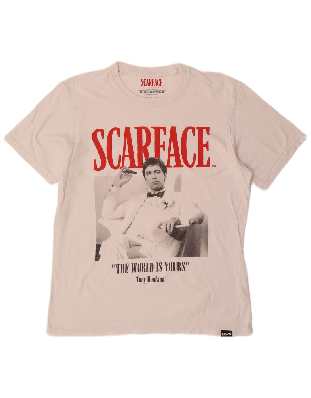 PULL & BEAR Ανδρικό T-Shirt Scarface γραφικό μπλουζάκι μεγάλο λευκό βαμβακερό