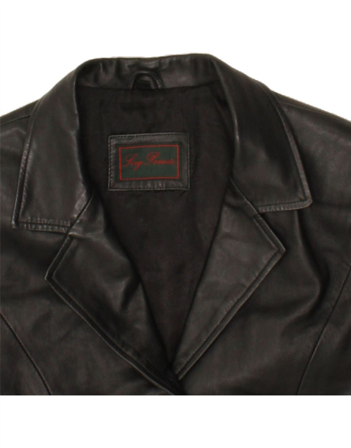 VINTAGE Womens Leather Coat UK 12 Medium Black Leather Vintage Vintage and Second-Hand Vintage from Messina Hembry 