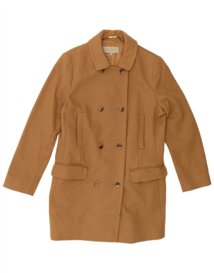 HOBBS Womens Double Breasted Coat UK 12 Medium Brown Wool