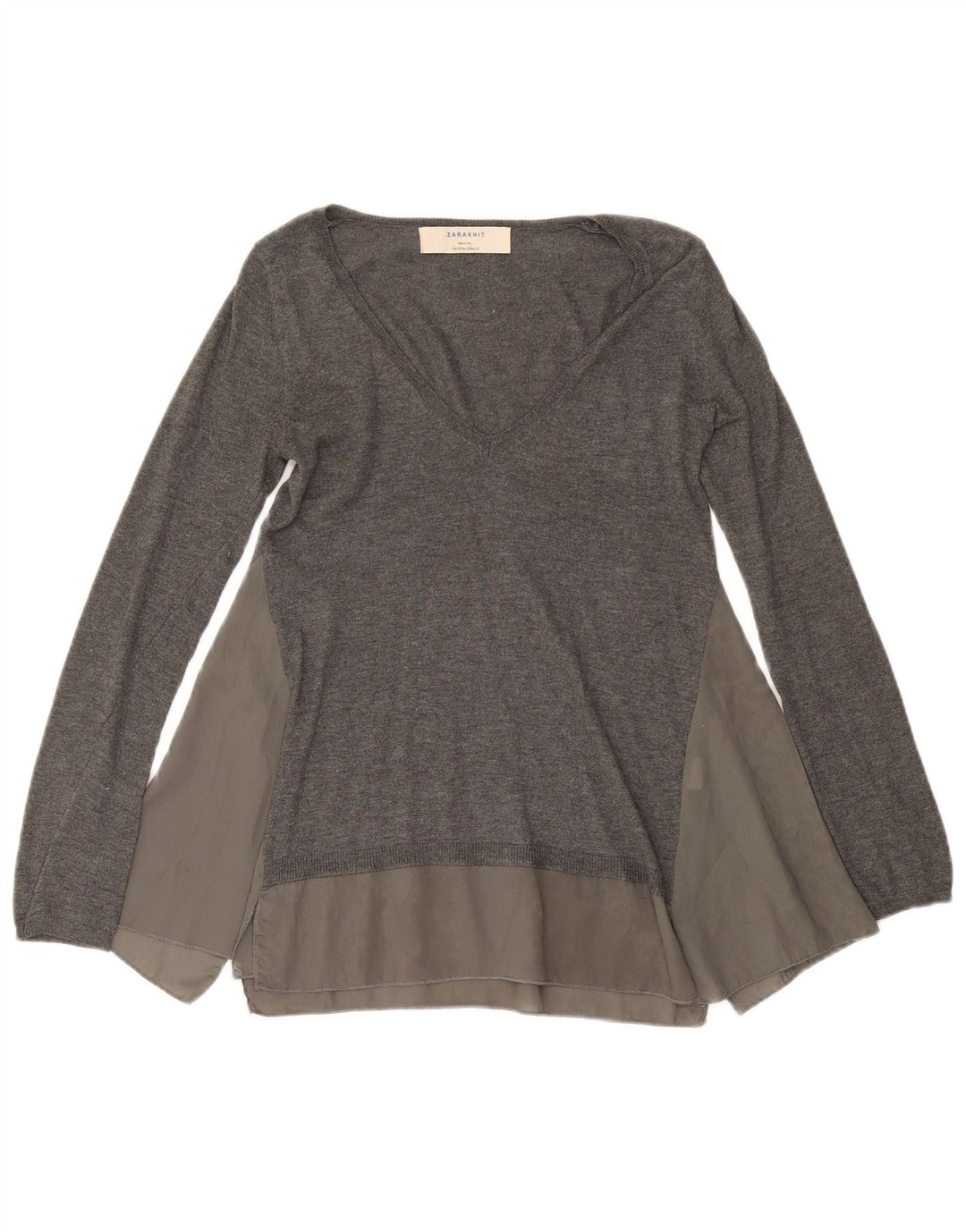 ZARA Womens V-Neck Jumper Sweater UK 10 Small Grey