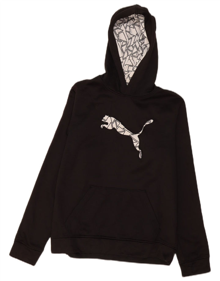 Puma Boys Graphic Hoodie Jumper 12-13 Years Large Black Polyester