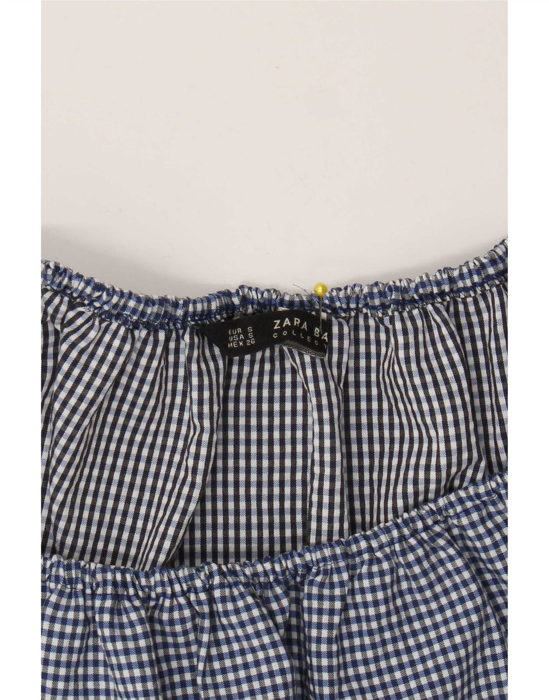 Zara Womens Crop Off Shoulder Top 10 Small Navy Blue Gingham