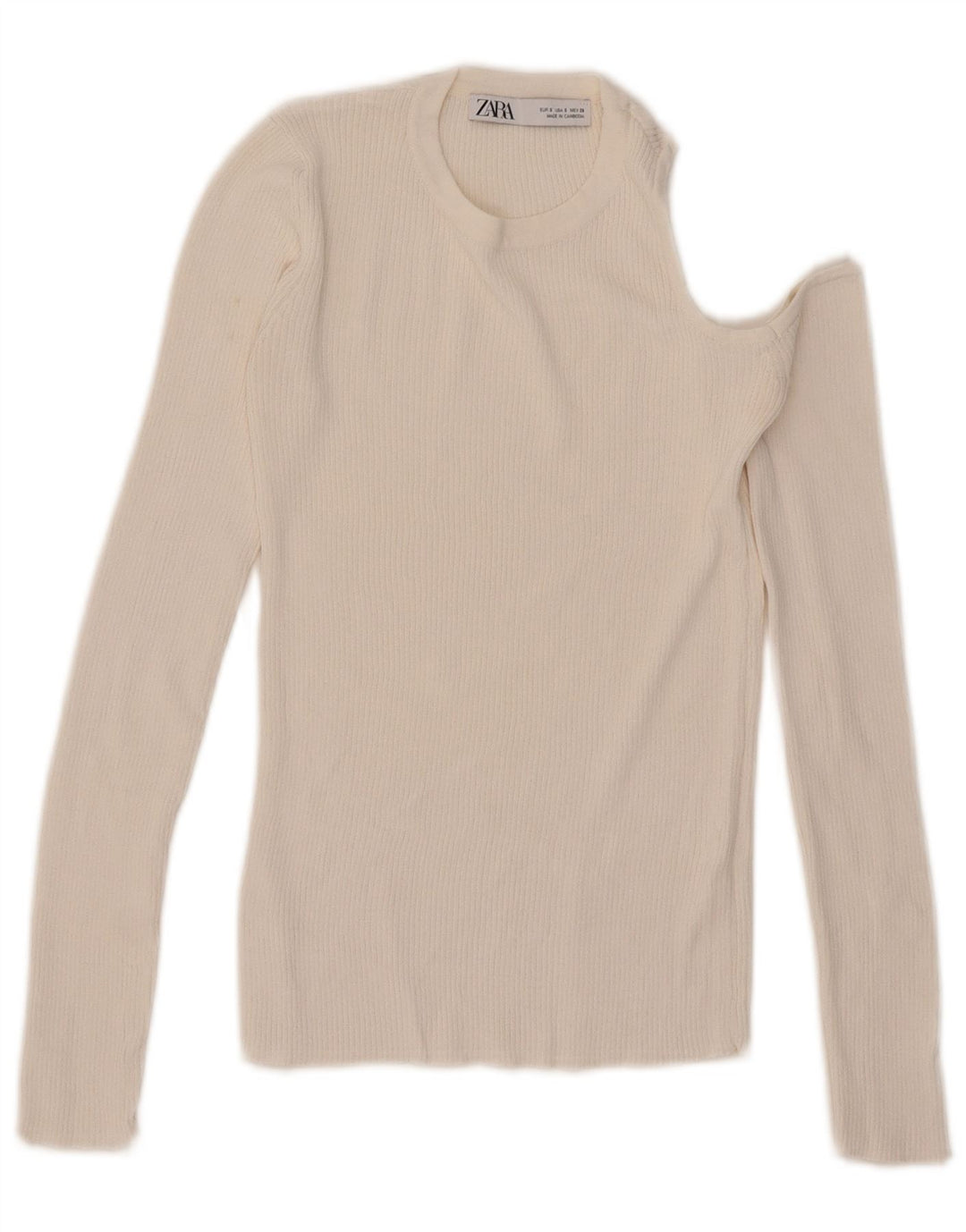 Zara Womens One Shoulder Top Μακρυμάνικο UK 8 Small White