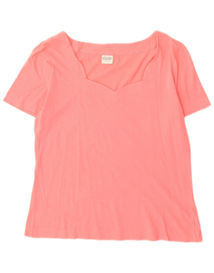 Benetton Γυναικείο T-Shirt Top UK 14 Medium Pink Cotton