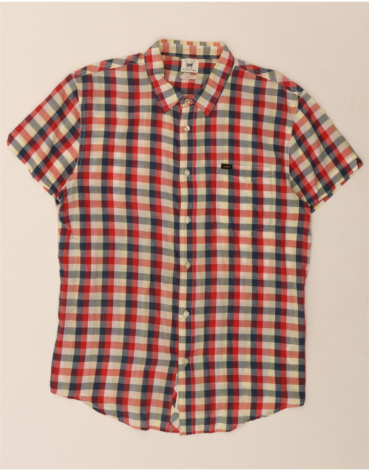 Ανδρικό κοντομάνικο πουκάμισο LEE Slim Fit 2XL Red Check Cotton