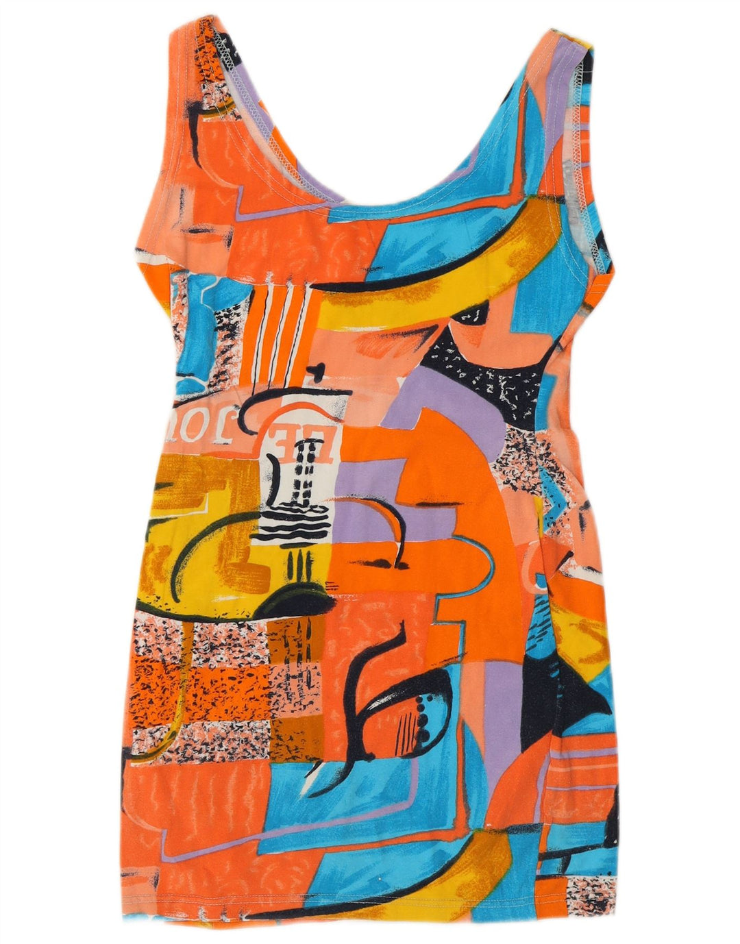 Vintage γυναικείο αφηρημένο φόρεμα Bodycon UK 8 Small πολύχρωμο