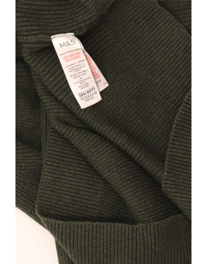 Ανδρικό πουλόβερ με φερμουάρ Marks & Spencer Μεγάλο χακί πολυεστέρα