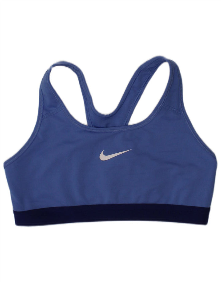 Γυναικείο αθλητικό σουτιέν Nike με γραφικό Dri Fit Τοπ μεσαίου μπλε πολυεστέρα Sports