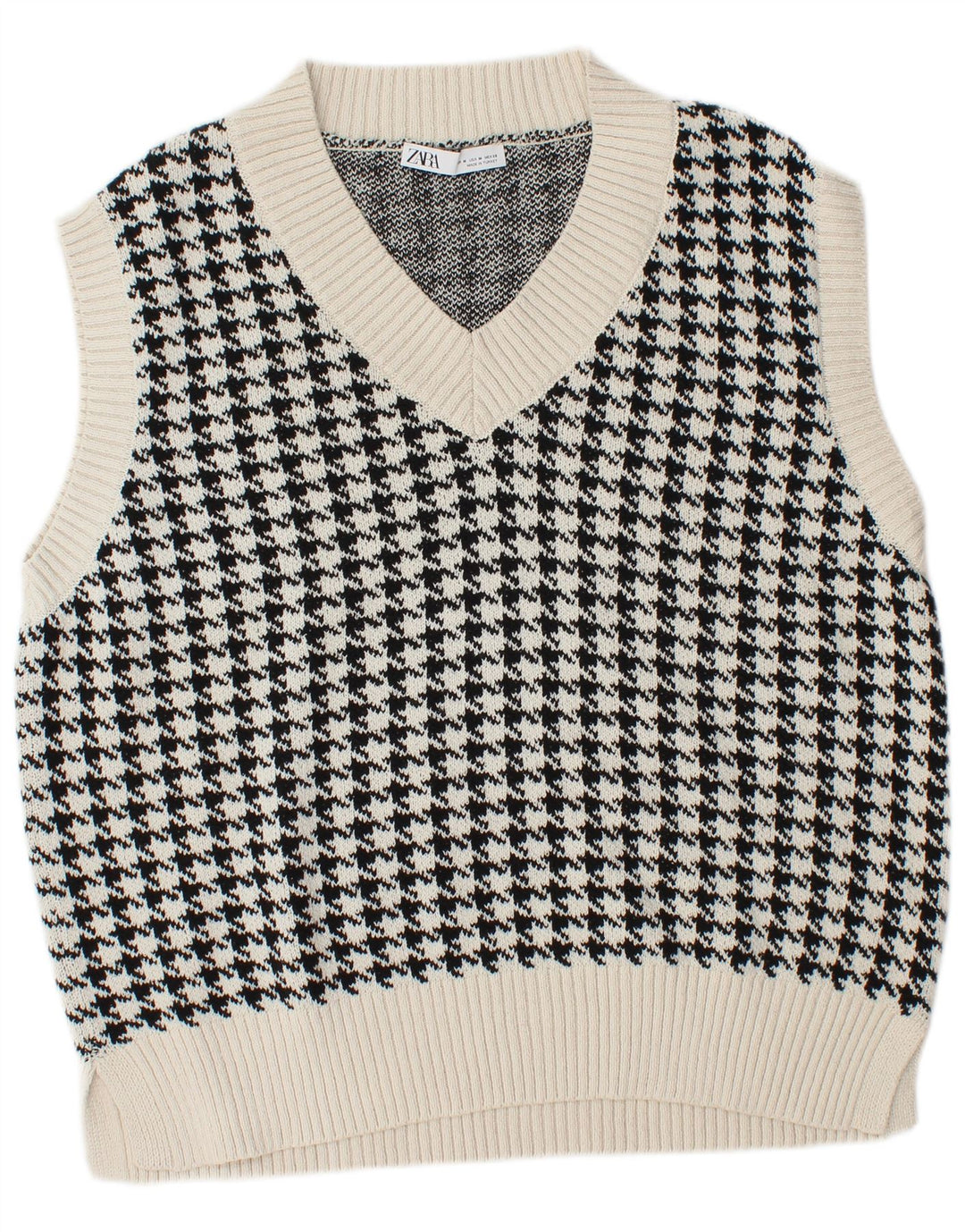 Zara Γυναικείο Γιλέκο μεγάλου μεγέθους Tank Top UK 14 Μεσαίο λευκό βαμβακερό Houndstooth