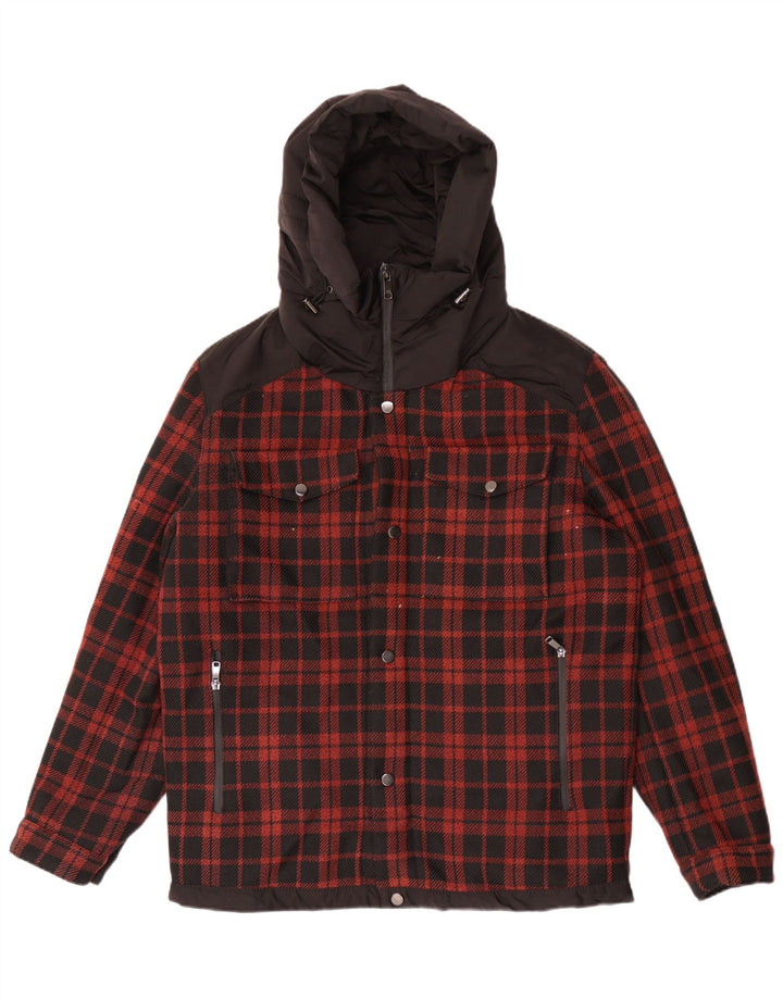 Zara Ανδρικό μπουφάν με κουκούλα με κουκούλα Utility UK 40 Large Black Check Polyester