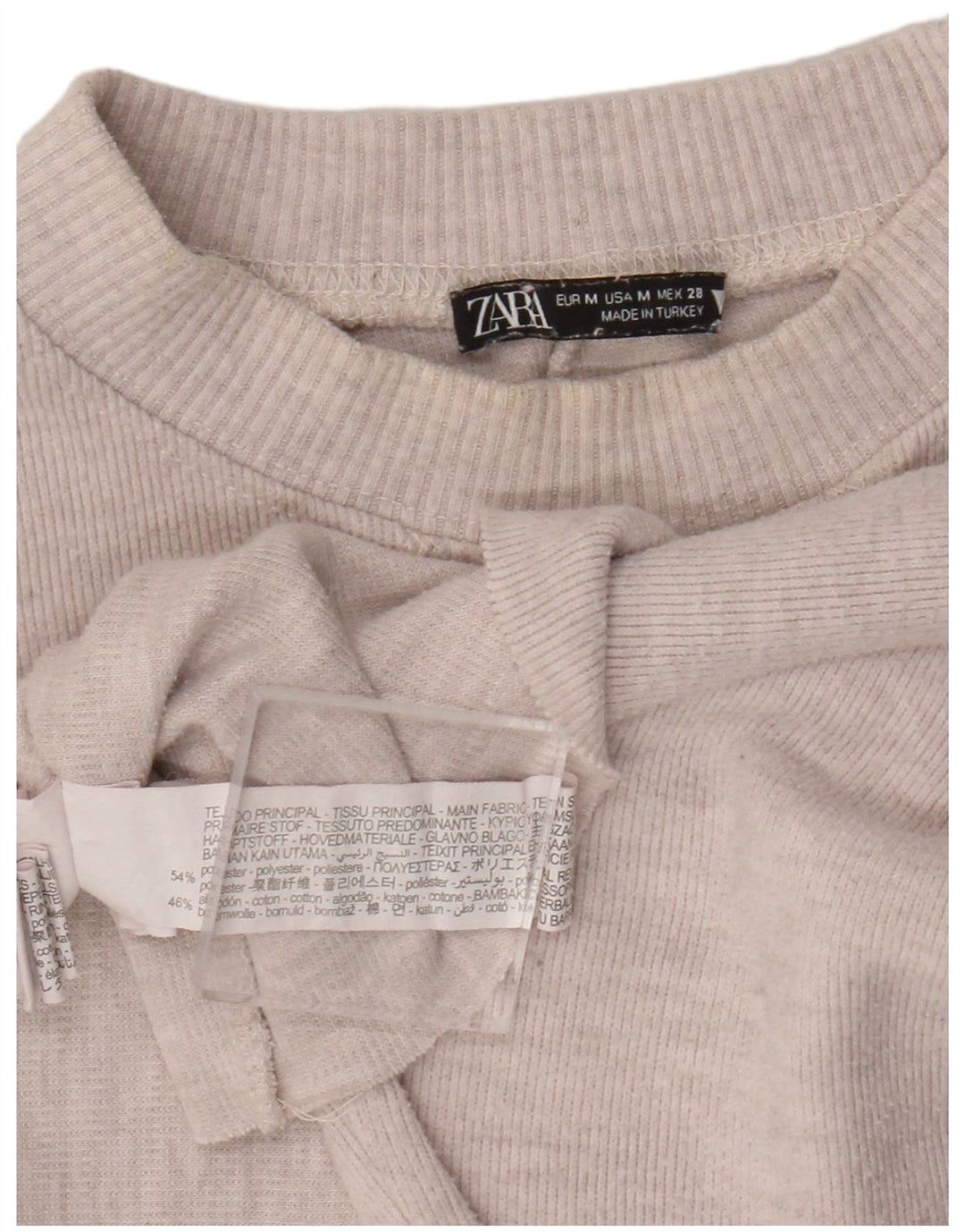 Zara Γυναικείο Crop Top μακρυμάνικο UK 14 Medium Beige Polyester