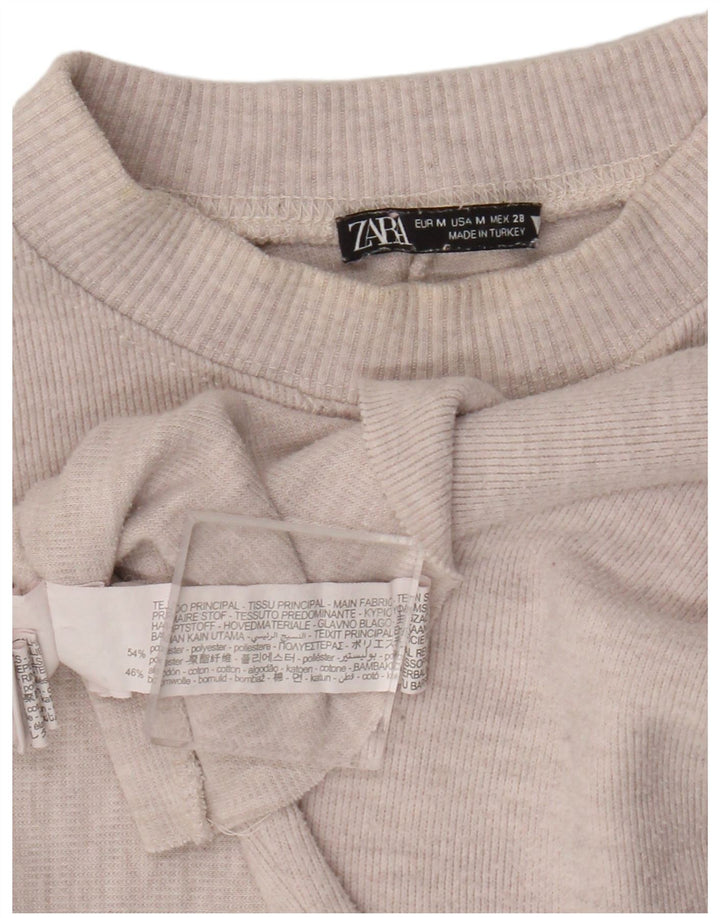 Zara Γυναικείο Crop Top μακρυμάνικο UK 14 Medium Beige Polyester