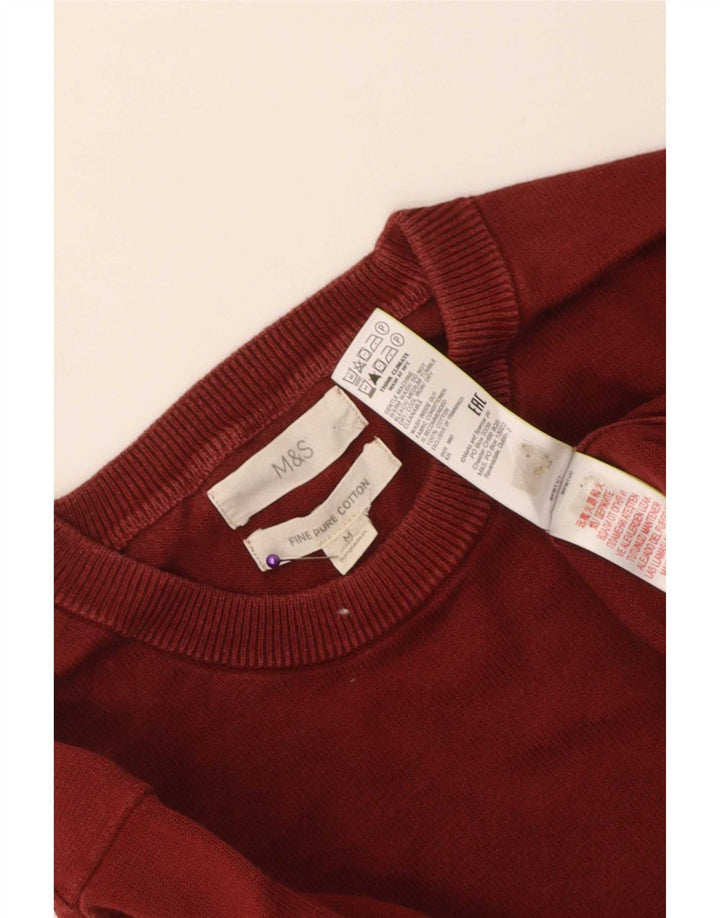 Marks & Spencer Ανδρικό πουλόβερ με λαιμόκοψη, μεσαίο βαμβακερό μπορντό