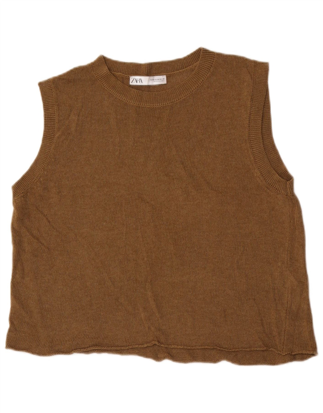 Zara Γυναικείο Γιλέκο Crop UK 14 Μεσαίο Καφέ Ακρυλικό