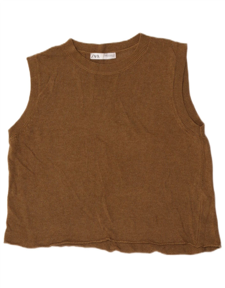Zara Γυναικείο Γιλέκο Crop UK 14 Μεσαίο Καφέ Ακρυλικό