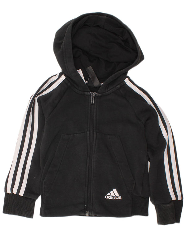 ADIDAS Boys Zip Hoodie πουλόβερ 4-5 ετών Μαύρο βαμβακερό