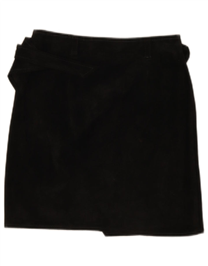Luna Γυναικεία Suede Wrap Φούστα IT 40 Small W26 Μαύρο Δερμάτινο