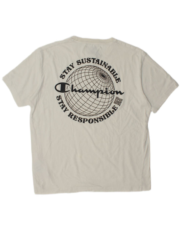 CHAMPION Ανδρικό γραφικό T-Shirt Top μεγάλο λευκό βαμβακερό