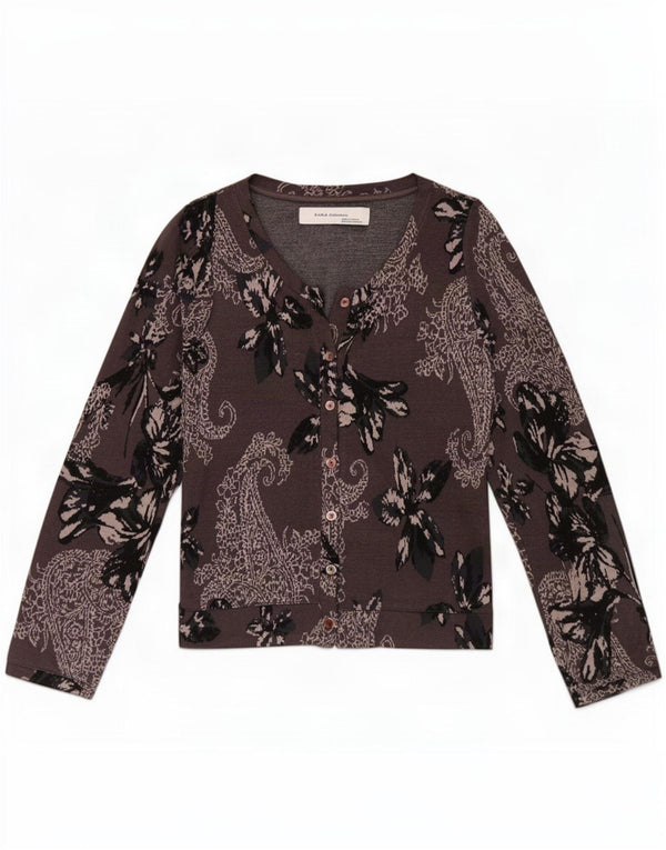 Zara Γυναικείο πουλόβερ Ζακέτας UK 12 Medium Grey Paisley Viscose