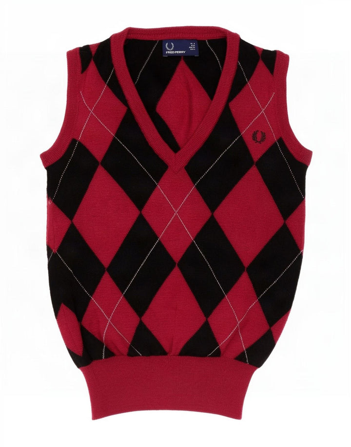 Fred Perry Γυναικείο γιλέκο Tank Top UK 8 Small Red Argyle/Diamond Wool